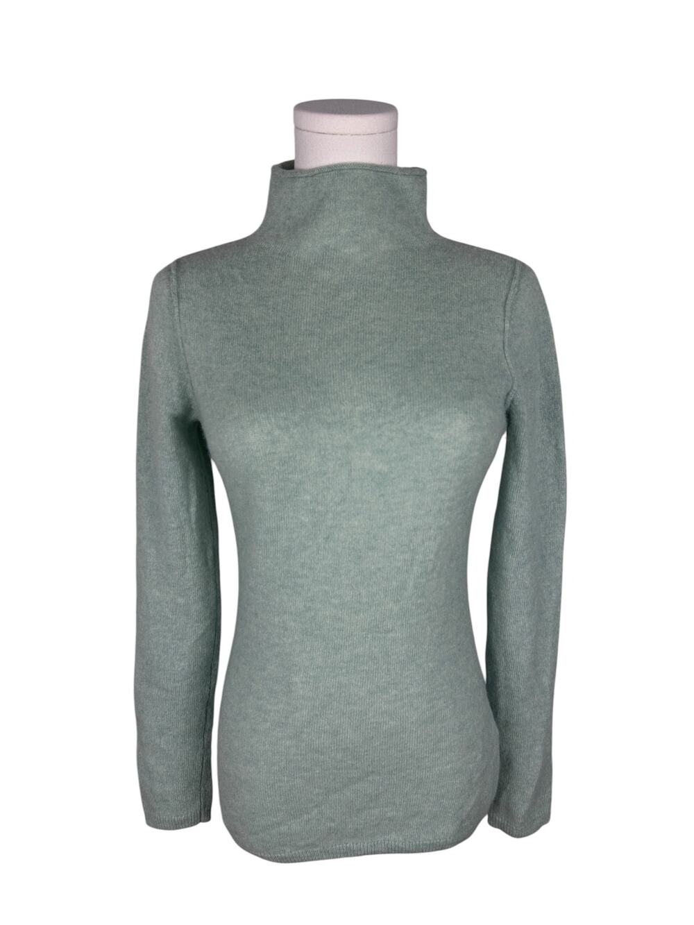 Women's Long Slevee Seafoam Green Long Sleeve Mock Neck Cashmere Sweater S